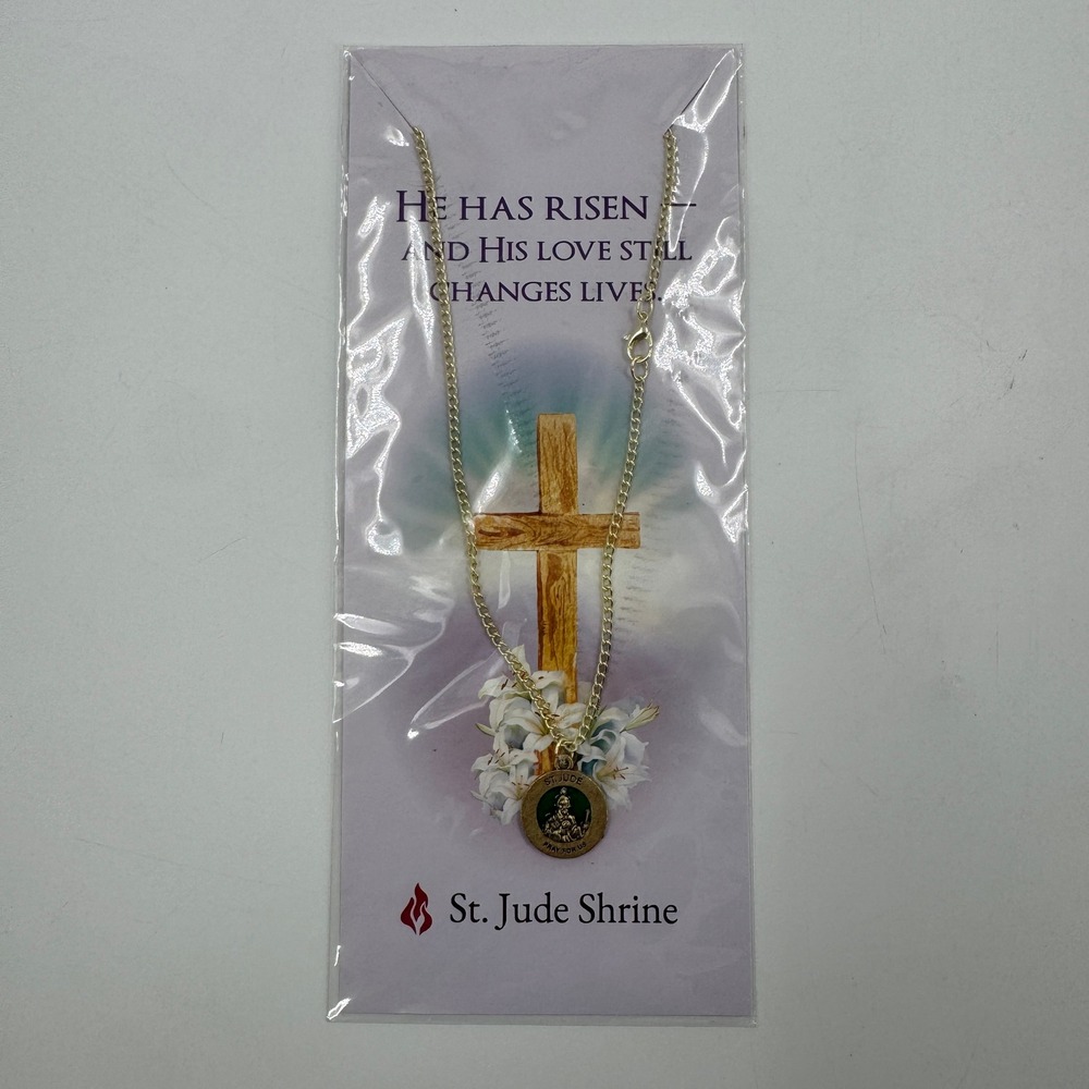 St Jude Shrine Medal Necklace Unisex OS Gold Green Enamel Religious Devotional